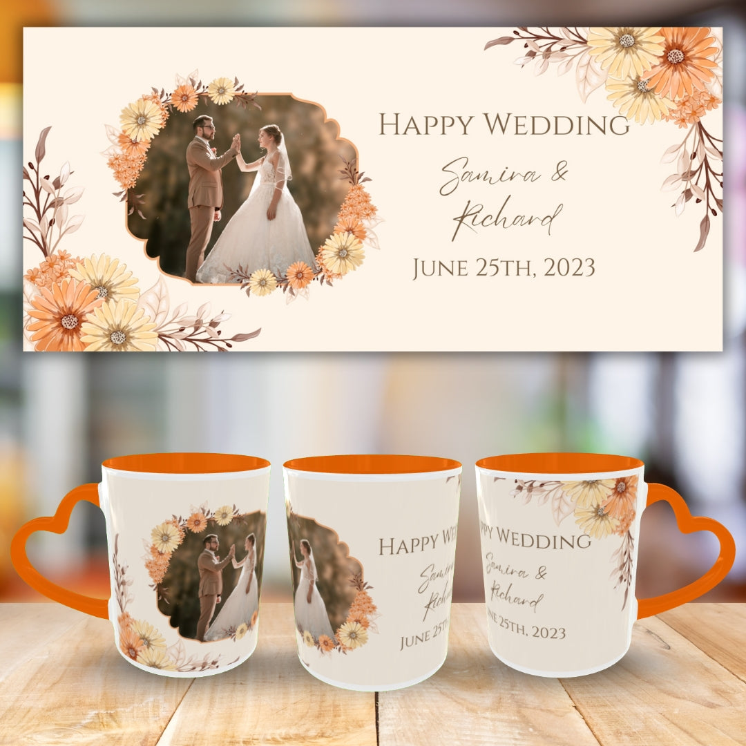 Customized Coffee Mugs in Orange ( Wedding Gift For Couple )