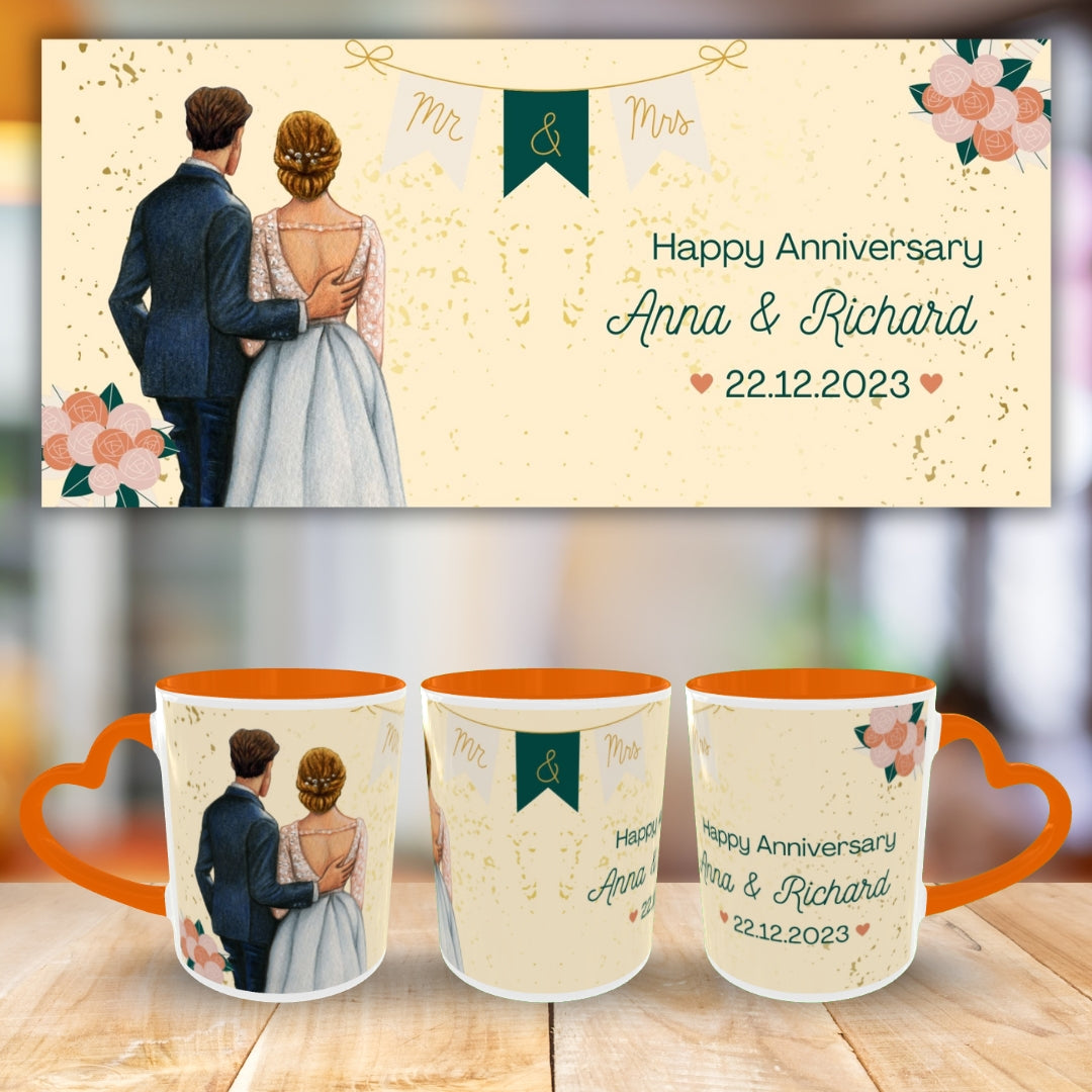 Customized Coffee Mugs For Couple in Orange ( anniversary )