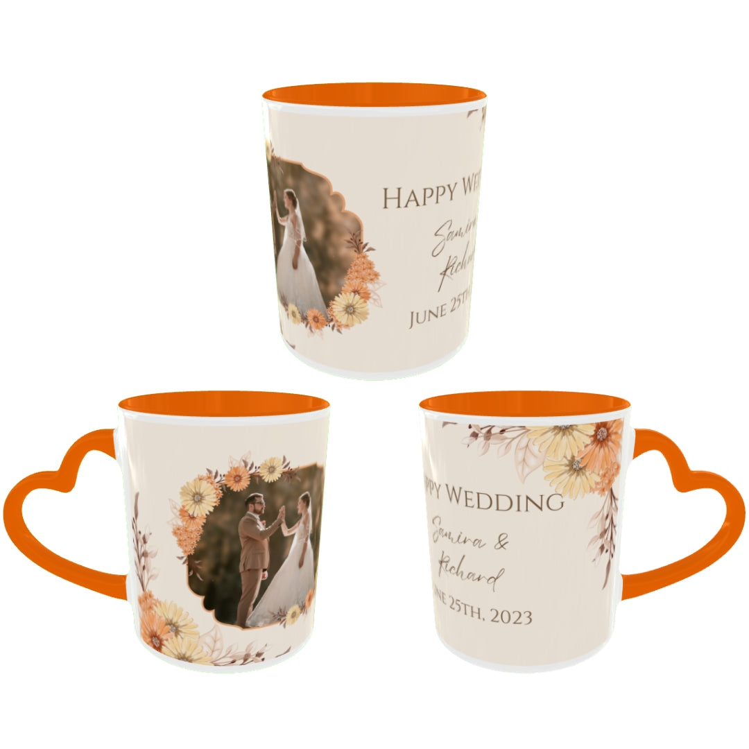 Customized Coffee Mugs in Orange ( Wedding Gift For Couple )