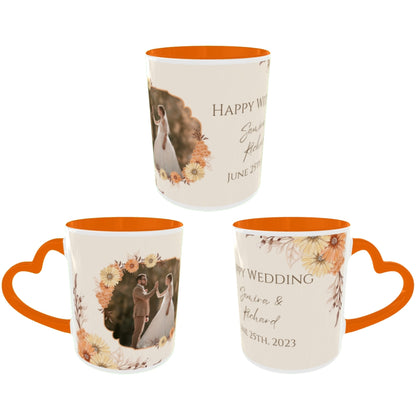 Customized Coffee Mugs in Orange ( Wedding Gift For Couple )