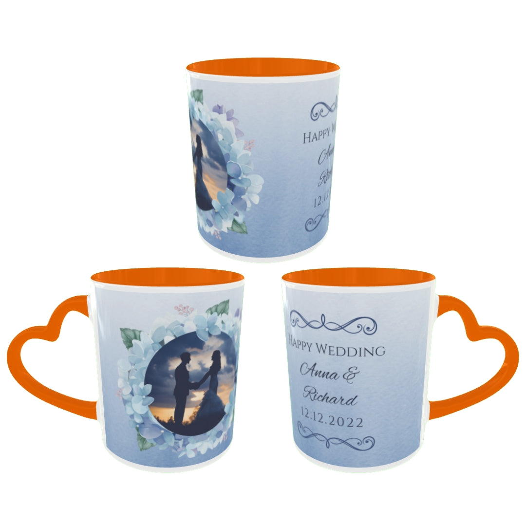 Customized Coffee Mugs in Orange ( Wedding Gift For Couple )