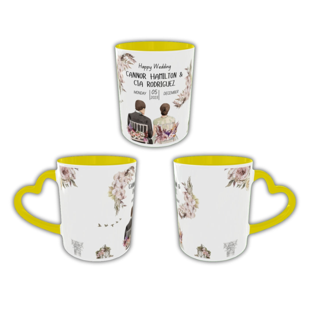 Customized Coffee Mugs in Yellow ( Wedding Gift For Couple )