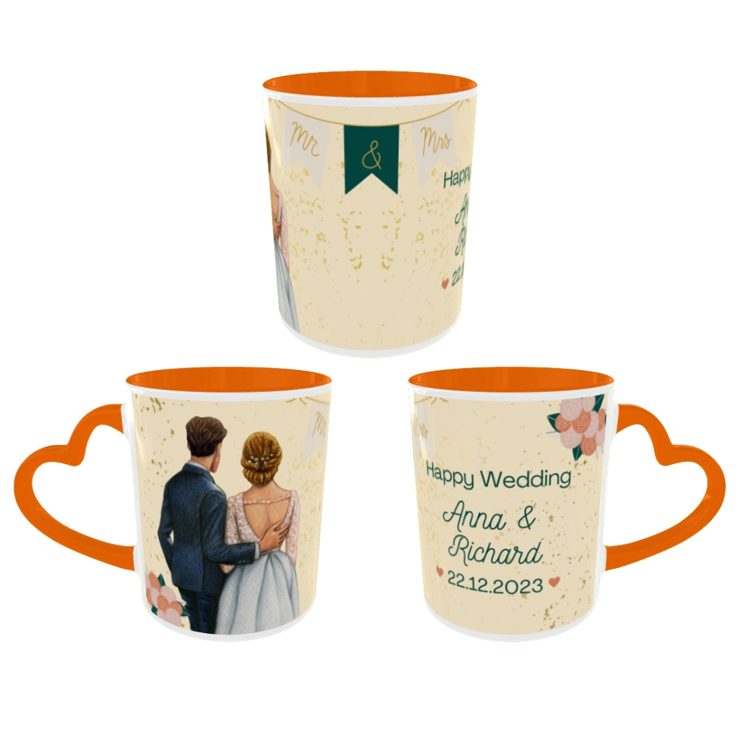 Customized Coffee Mugs in Orange ( Wedding Gift For Couple )