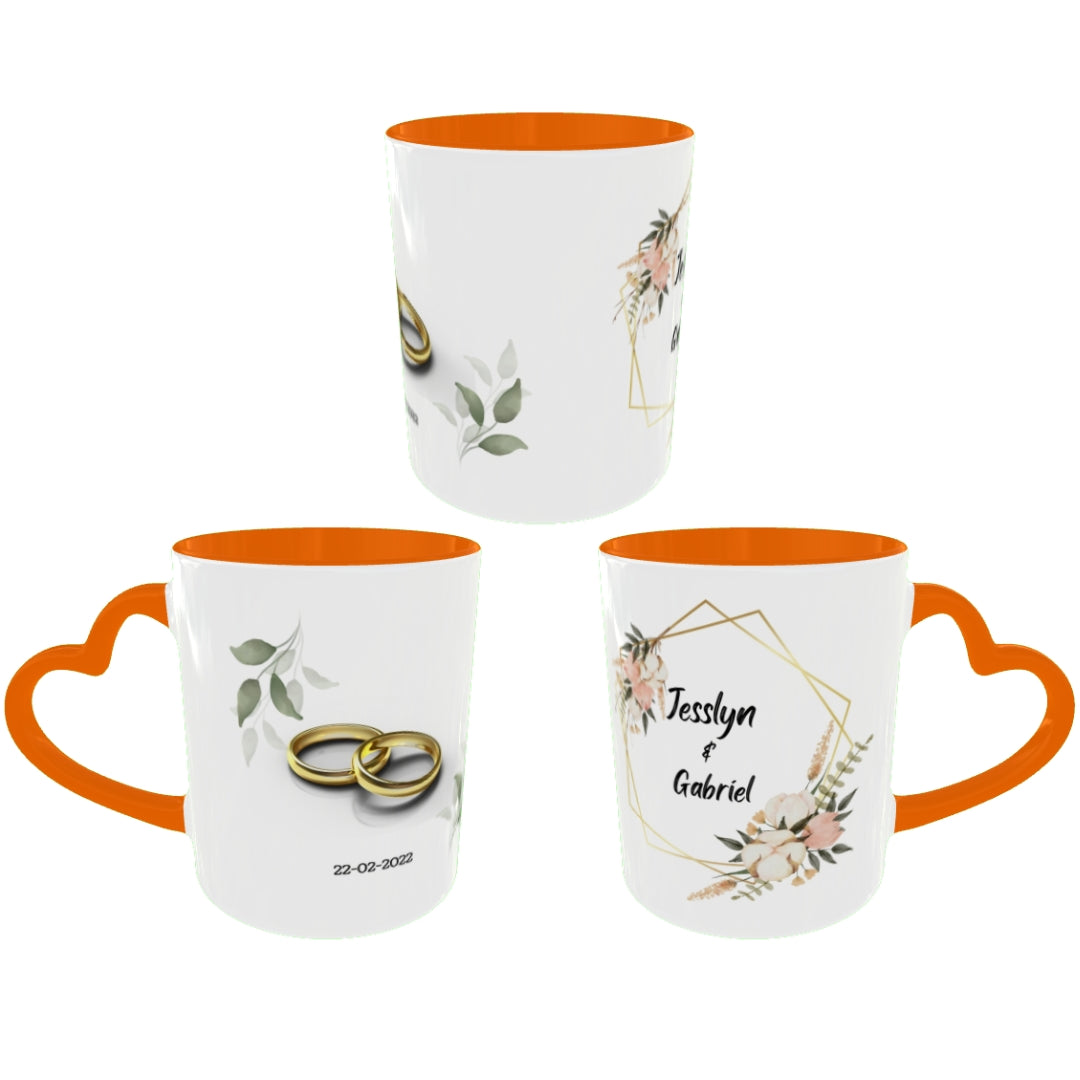 Customized Coffee Mugs in Orange ( Wedding Gift For Couple )