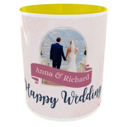Customized Coffee Mugs in Yellow ( Wedding Gift For Couple )