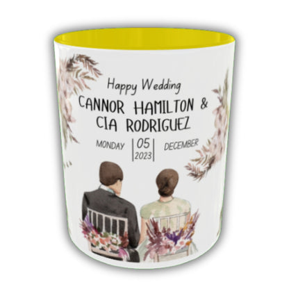 Customized Coffee Mugs in Yellow ( Wedding Gift For Couple )